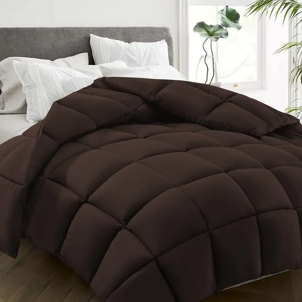 HYLEORY All Season Twin Size Bed Comforter Cooling Goose Down Quilted Brown